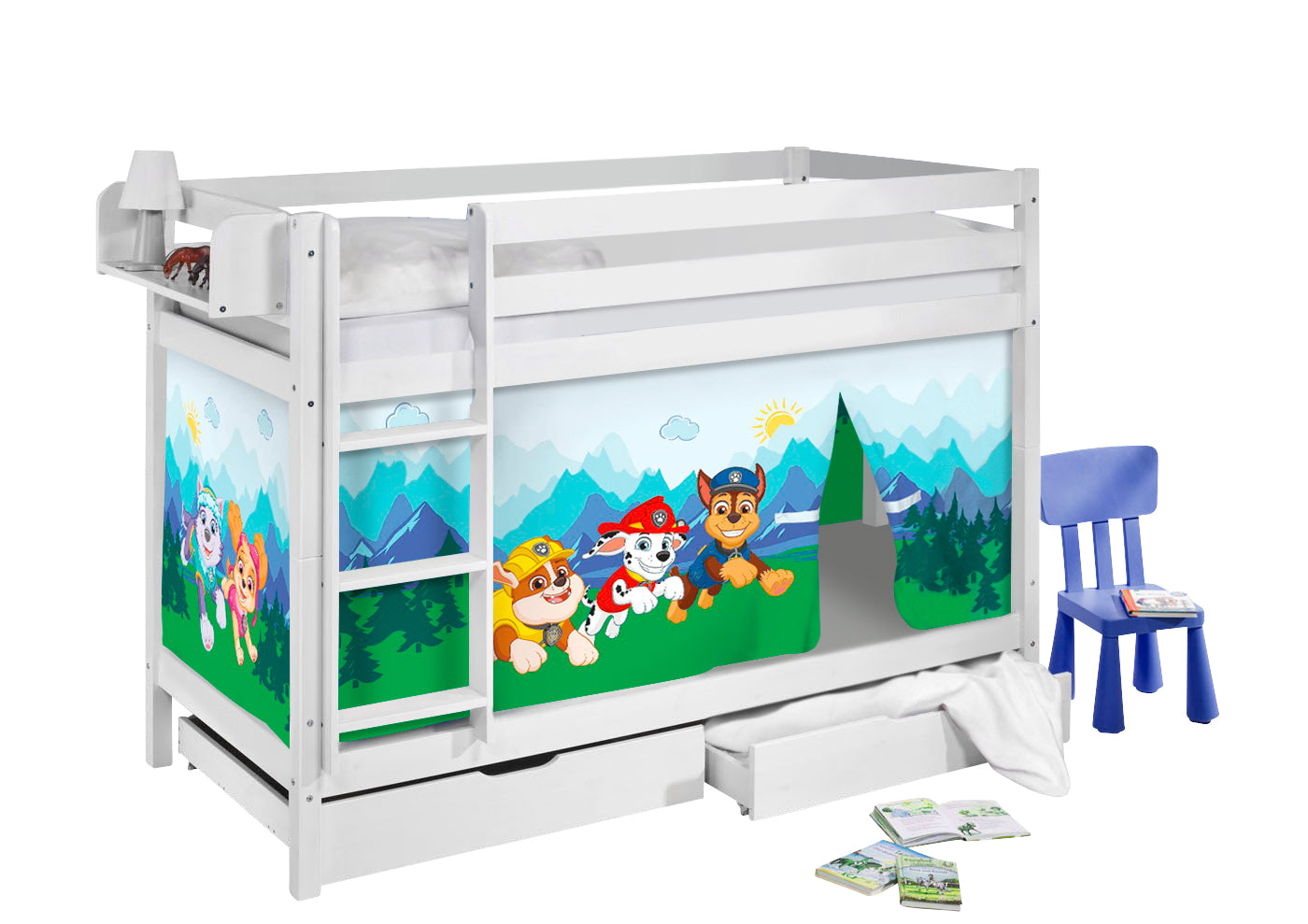 Kinder Etagenbett JELLE 1054 mit 2 Lattenrosten & Vorhang Paw Patrol b – LiloKids