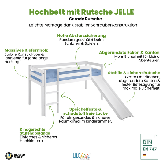 Hochbett mit Rutsche - JELLE gerade Rutsche - LiloKids