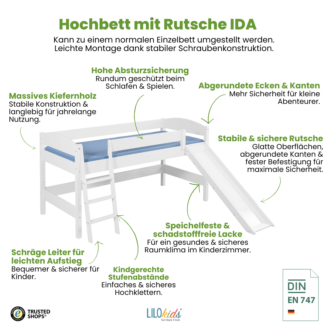 Hochbett mit Rutsche - JELLE gerade Rutsche - LiloKids