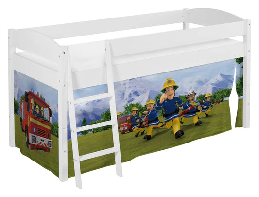 Kinder Hochbett IDA 4105 weiß Vorhang Feuerwehrmann Sam Spielbett 200x90 cm