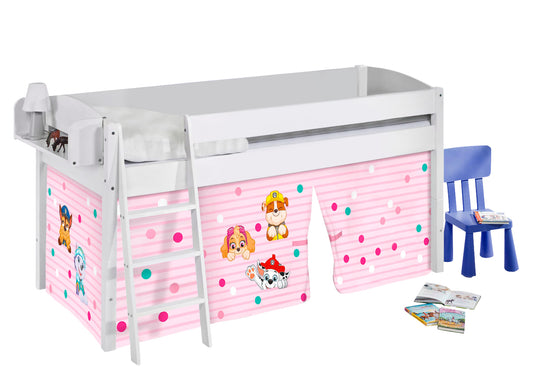 Kinder Hochbett IDA 4105 weiß Vorhang Paw Patrol rosa Spielbett 200x90 cm