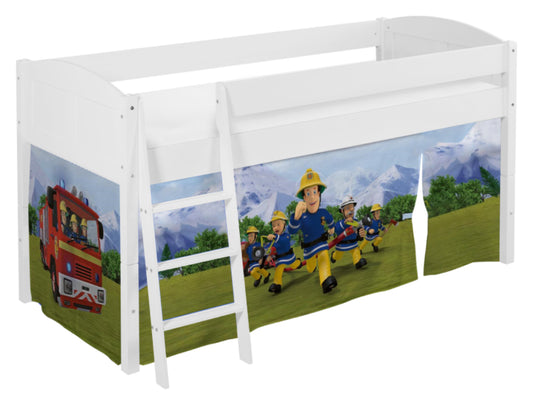 Kinder Hochbett IDA 4106 Landhaus weiß Vorhang Feuerwehrmann Sam Spielbett 200x90 cm