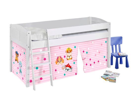 Kinder Hochbett IDA 4106 Landhaus weiß Vorhang Paw Patrol rosa Spielbett 200x90 cm
