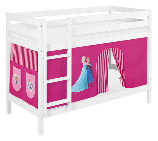 Kinder Etagenbett JELLE 190x90cm TÜV & GS geprüft mit rosa FROZEN / Eiskönigin / Anna & Elsa Vorhang & 2 Lattenroste. Hochbett 200x90 cm für Kinder von LILOKIDS