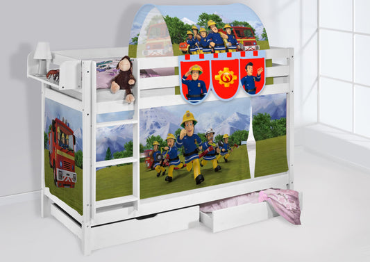 Kinder Etagenbett JELLE 1054 mit 2 Lattenrosten TÜV & GS geprüft & Vorhang Feuerwehrmann Sam 200x90 cm