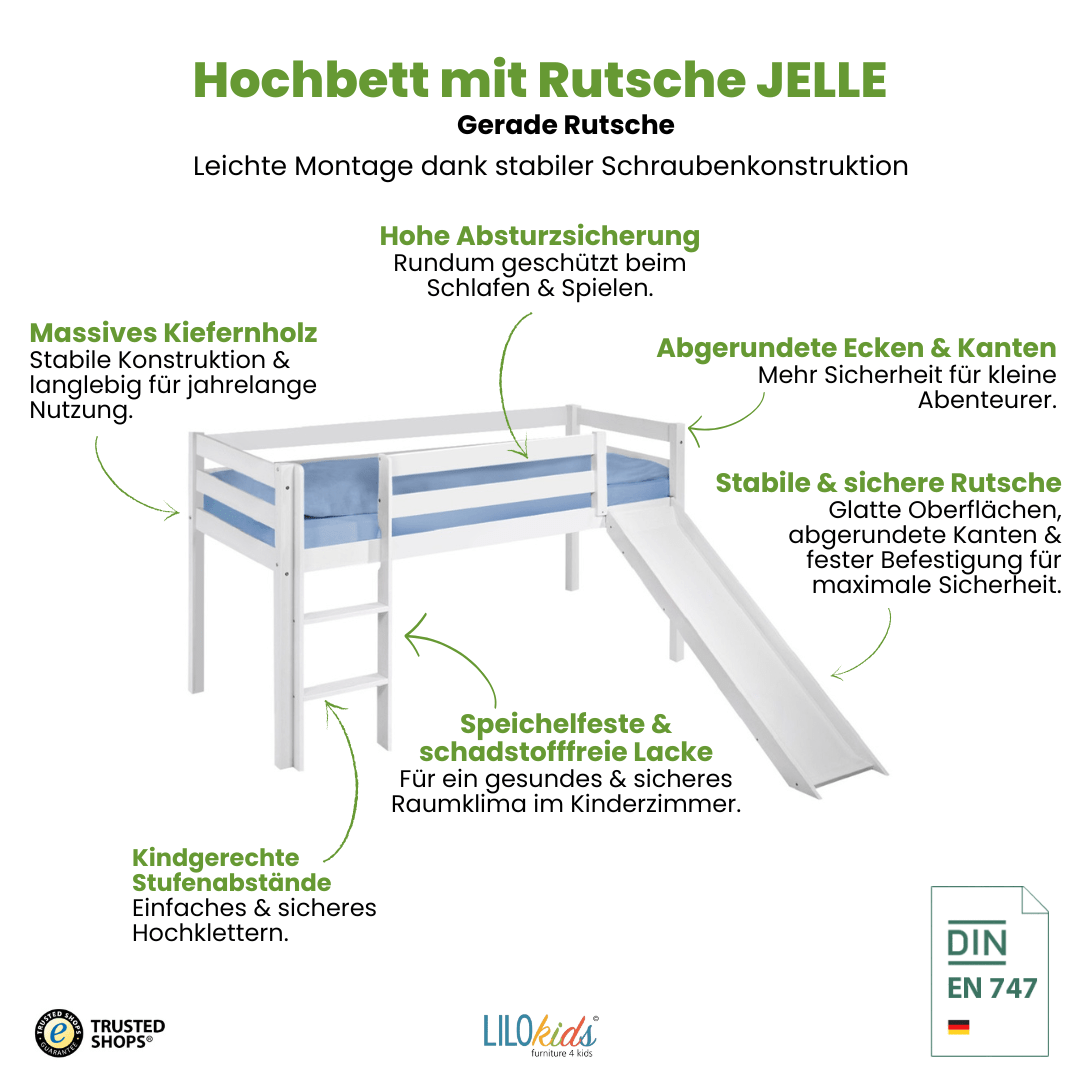 Hochbett mit Rutsche - JELLE gerade Rutsche - LiloKids