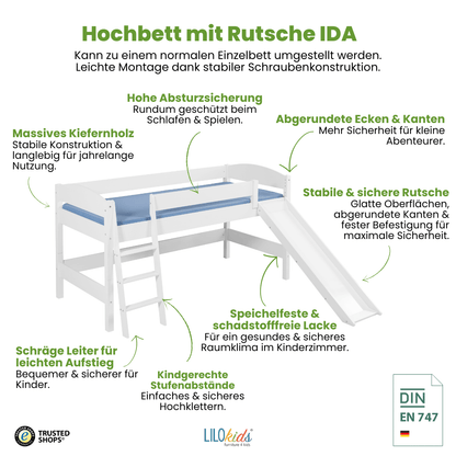 Hochbett mit Rutsche - JELLE gerade Rutsche - LiloKids